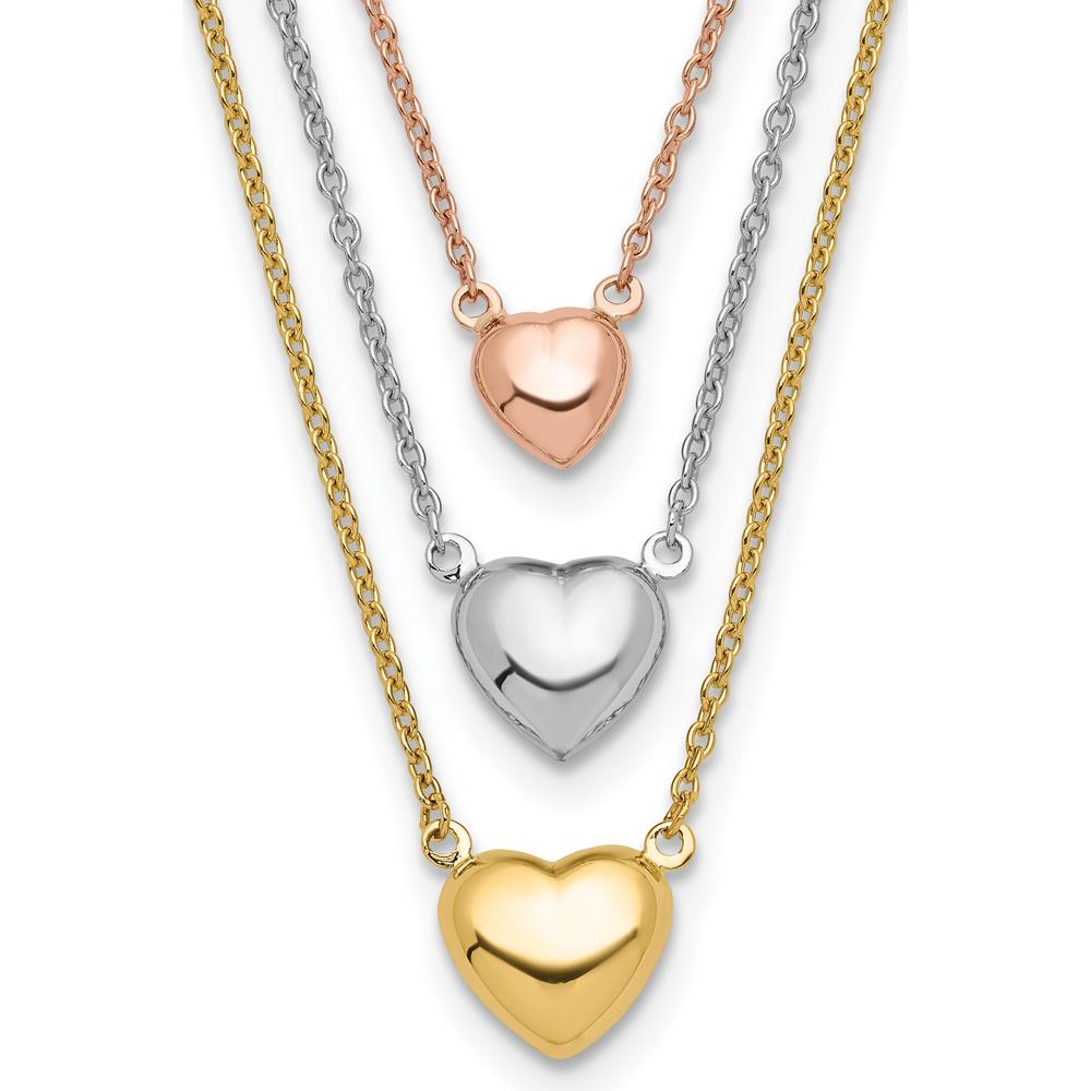 14K Tri-color Gold Heart Layered Necklace with Lobster Clasp - 17" Total Length by 0