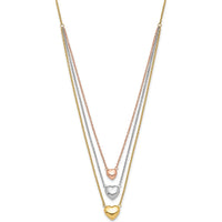 14K Tri-color Gold Heart Layered Necklace with Lobster Clasp - 17" Total Length by 0