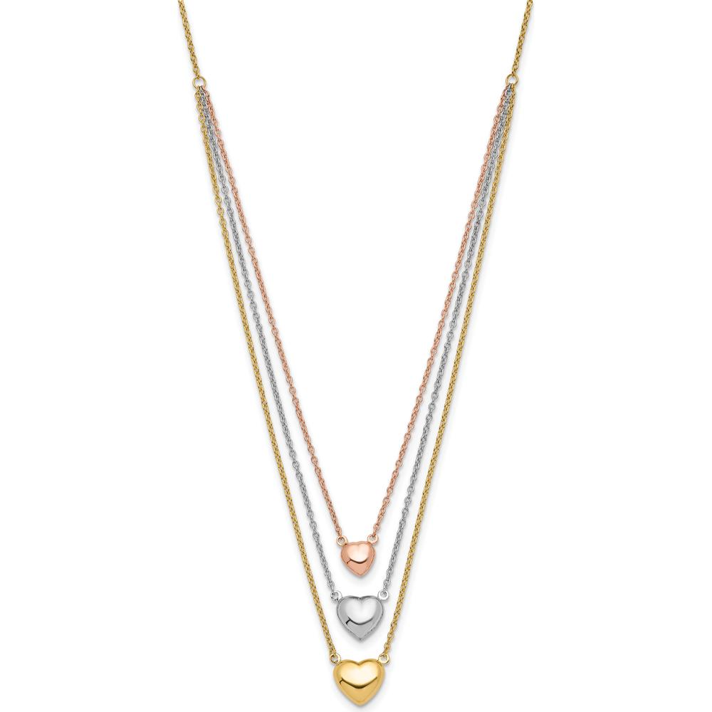 14K Tri-color Gold Heart Layered Necklace with Lobster Clasp - 17" Total Length by 0