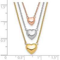 14K Tri-color Gold Heart Layered Necklace with Lobster Clasp - 17" Total Length by 0