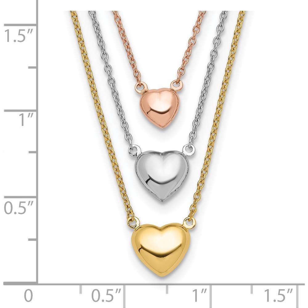 14K Tri-color Gold Heart Layered Necklace with Lobster Clasp - 17" Total Length by 0