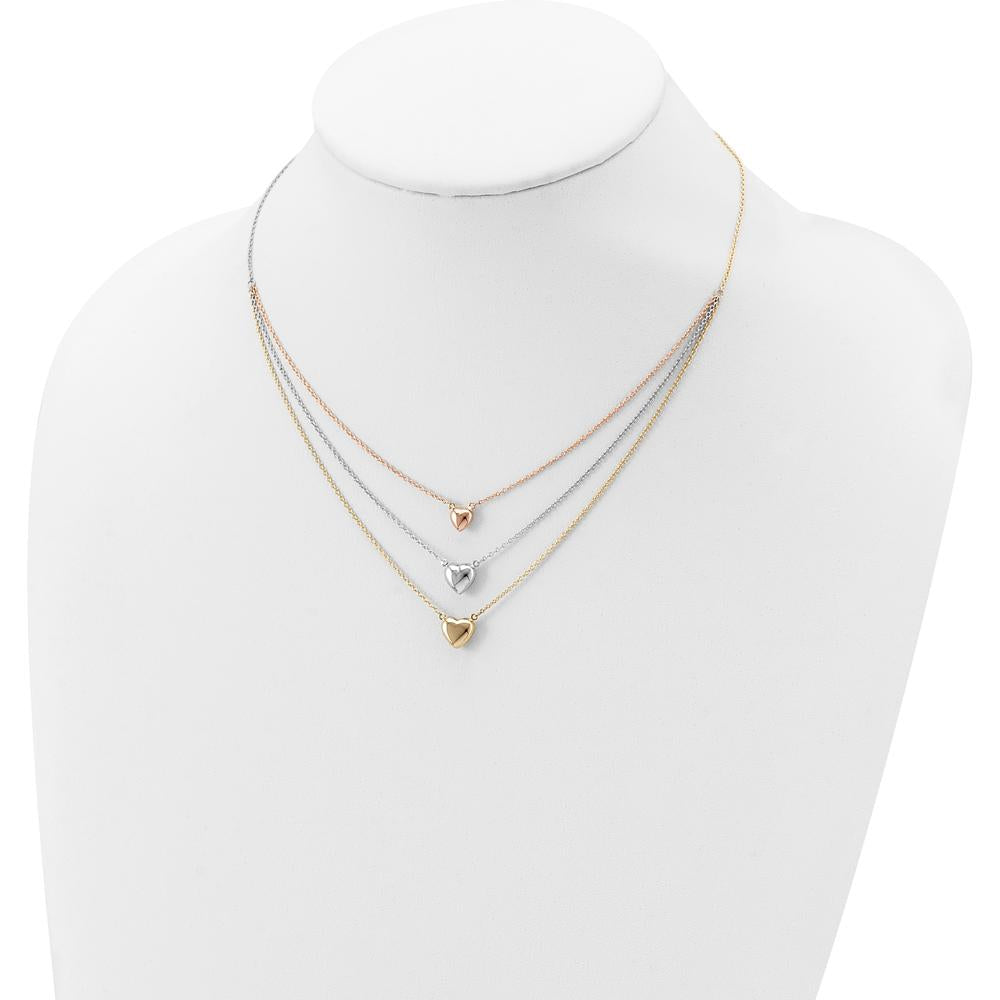 14K Tri-color Gold Heart Layered Necklace with Lobster Clasp - 17" Total Length by 0