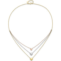 14K Tri-color Gold Heart Layered Necklace with Lobster Clasp - 17" Total Length by 0