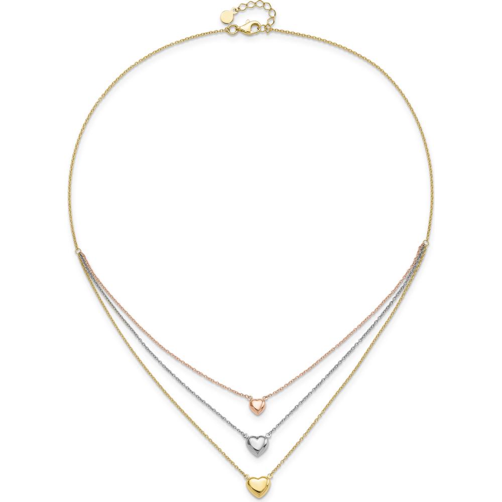 14K Tri-color Gold Heart Layered Necklace with Lobster Clasp - 17" Total Length by 0