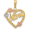 14K Tri-Color Gold Heart Pendant with Nana Script and Floral Accents by Oro Pregiato
