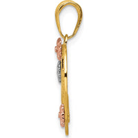 14K Tri-Color Gold Heart Pendant with Nana Script and Floral Accents by Oro Pregiato