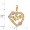 14K Tri-Color Gold Heart Pendant with Nana Script and Floral Accents by Oro Pregiato