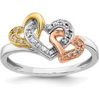 14K Tri-color Gold Heart Ring with Pave Set Round Diamonds - 0.07 Carat Total Diamond Weight by 0
