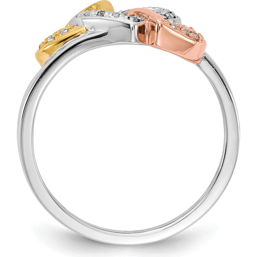 14K Tri-color Gold Heart Ring with Pave Set Round Diamonds - 0.07 Carat Total Diamond Weight by 0