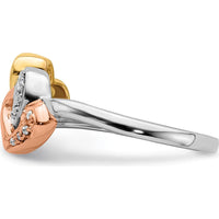 14K Tri-color Gold Heart Ring with Pave Set Round Diamonds - 0.07 Carat Total Diamond Weight by 0