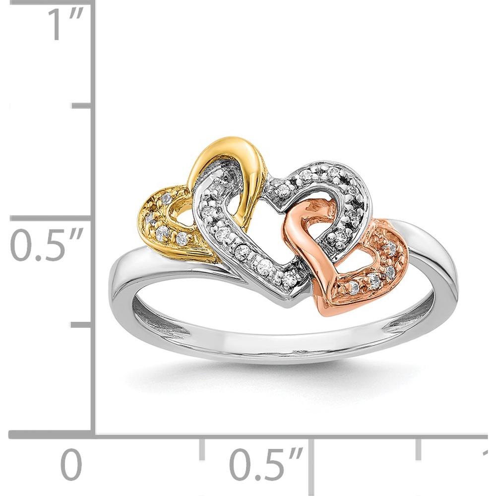 14K Tri-color Gold Heart Ring with Pave Set Round Diamonds - 0.07 Carat Total Diamond Weight by 0