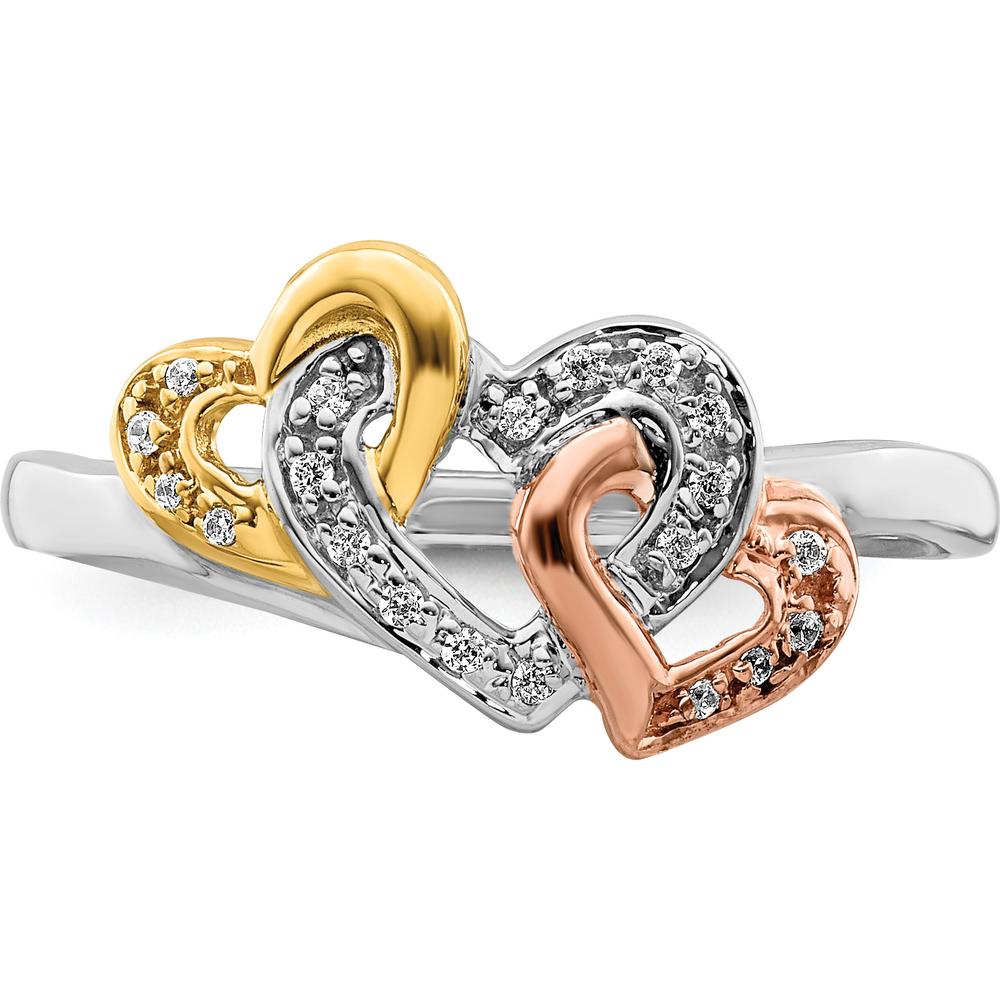 14K Tri-color Gold Heart Ring with Pave Set Round Diamonds - 0.07 Carat Total Diamond Weight by 0