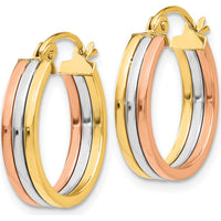 14K Tri-Color Gold Hoop Earrings - Polished Finish, 18mm Length by 0