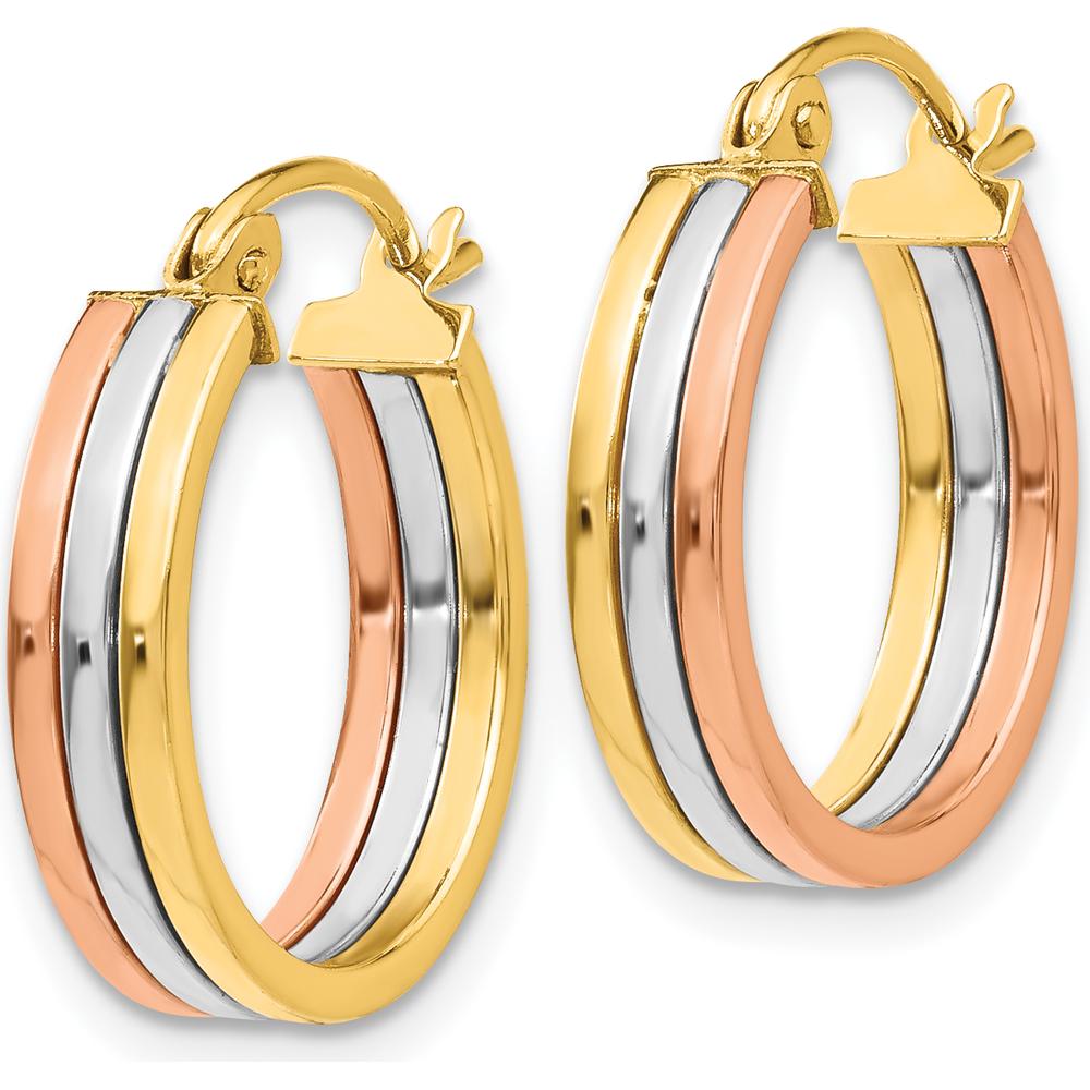 14K Tri-Color Gold Hoop Earrings - Polished Finish, 18mm Length by 0