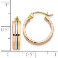14K Tri-Color Gold Hoop Earrings - Polished Finish, 18mm Length by 0