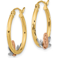 14K Tri-Color Gold Hoop Earrings with Guadalupe Image - 21.98mm Length by 0