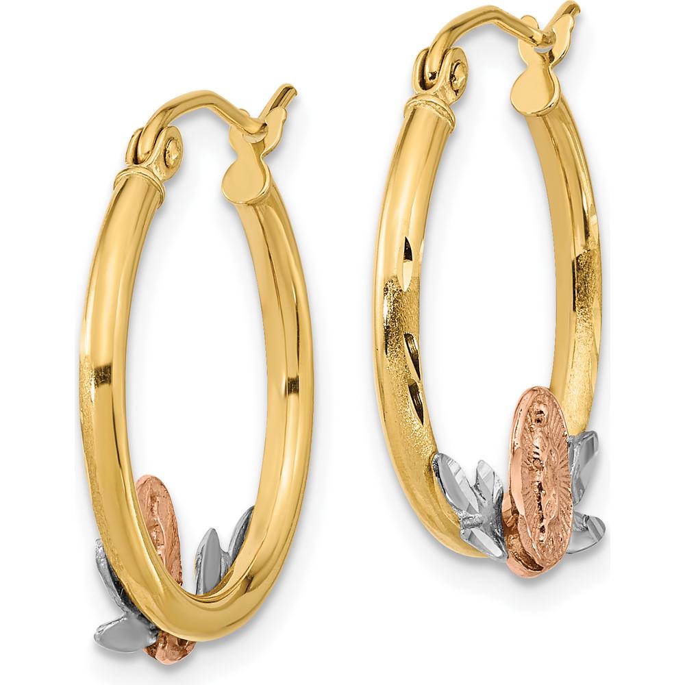 14K Tri-Color Gold Hoop Earrings with Guadalupe Image - 21.98mm Length by 0
