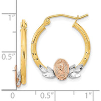 14K Tri-Color Gold Hoop Earrings with Guadalupe Image - 21.98mm Length by 0