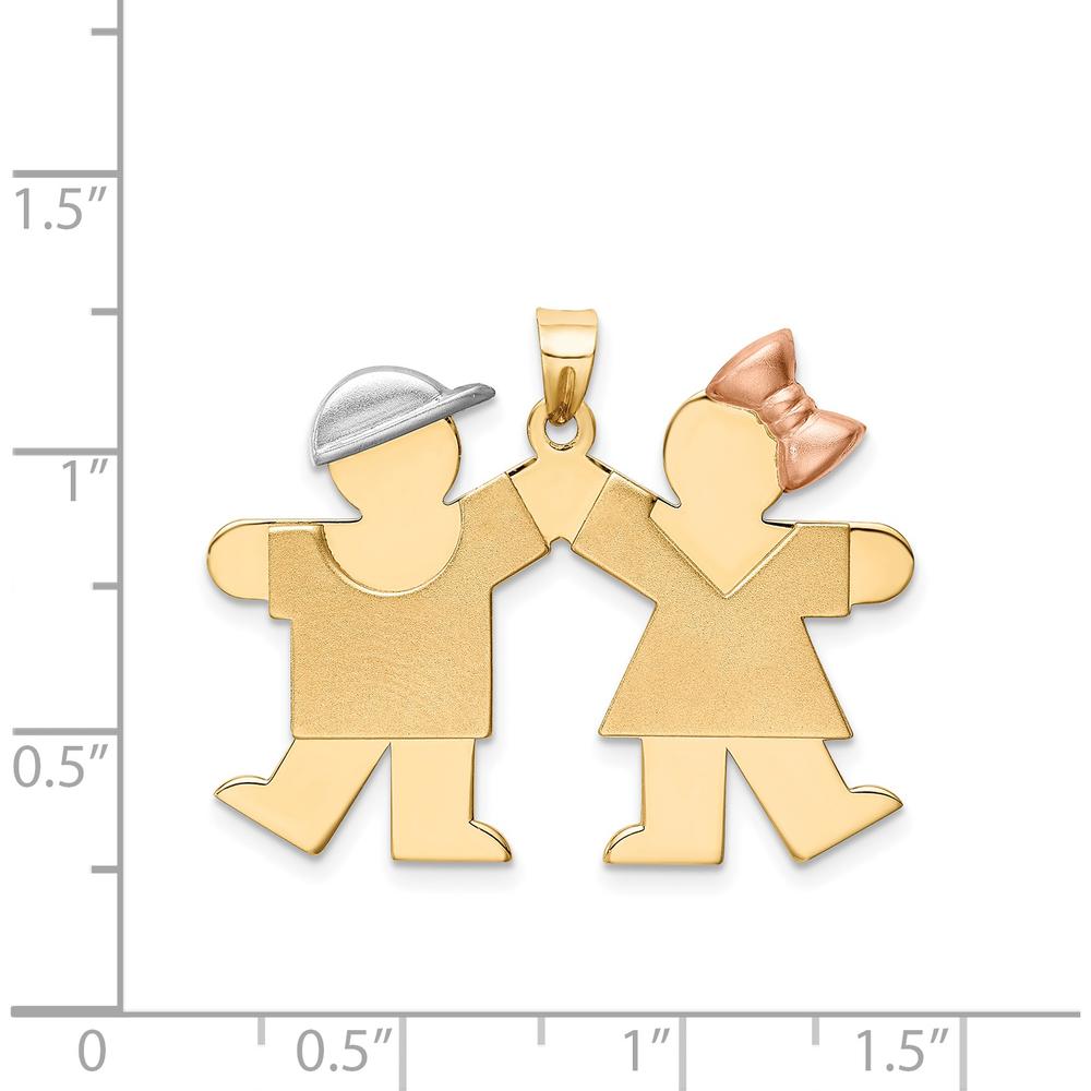14K Tri-color Gold Kids Boy and Girl Holding Hands Engravable Pendant by Oro Pregiato