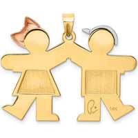14K Tri-color Gold Kids Boy and Girl Holding Hands Engravable Pendant by Oro Pregiato