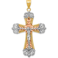 14K Tri-Color Gold Large Diamond-cut Crucifix Pendant by Oro Pregiato
