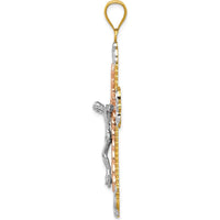 14K Tri-Color Gold Large Diamond-cut Crucifix Pendant by Oro Pregiato