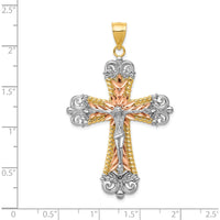 14K Tri-Color Gold Large Diamond-cut Crucifix Pendant by Oro Pregiato