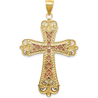 14K Tri-Color Gold Large Diamond-cut Crucifix Pendant by Oro Pregiato