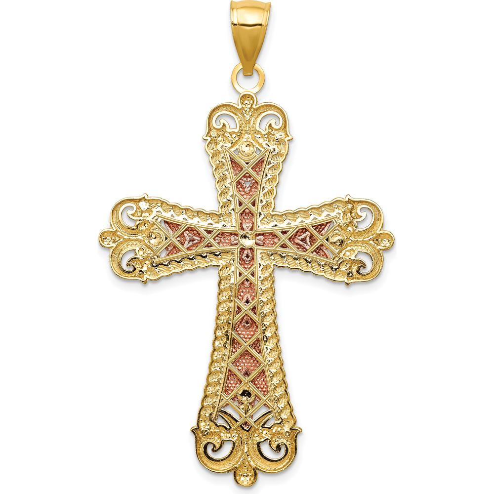 14K Tri-Color Gold Large Diamond-cut Crucifix Pendant by Oro Pregiato