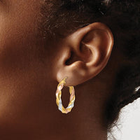14K Tri-Color Gold Light Twisted Hoop Earrings - 29mm Length by 0