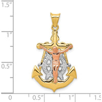 14K Tri-Color Gold Mariner Crucifix Pendant with Polished and Textured Finish - 31mm Length by Oro Pregiato