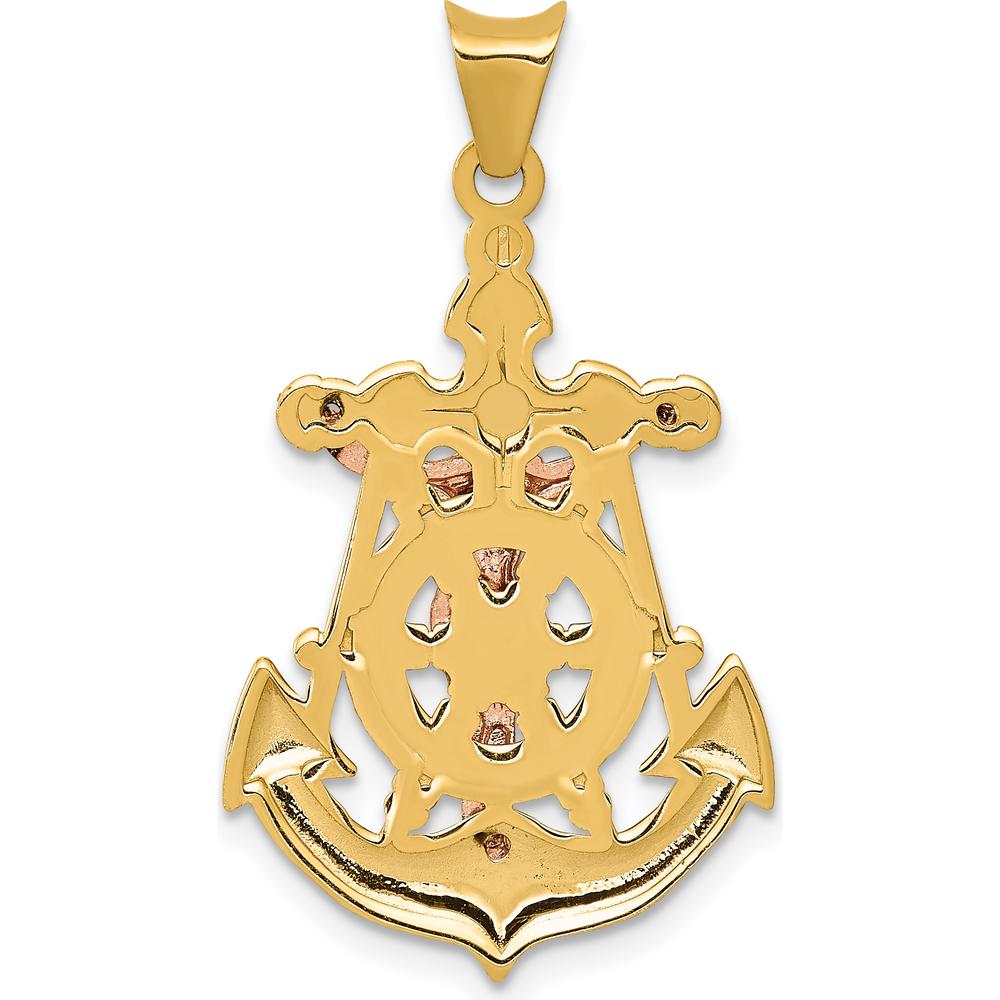 14K Tri-Color Gold Mariner Crucifix Pendant with Polished and Textured Finish - 31mm Length by Oro Pregiato