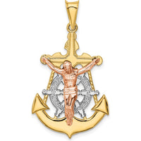 14K Tri-Color Gold Mariner Crucifix Pendant with Textured Design by Oro Pregiato