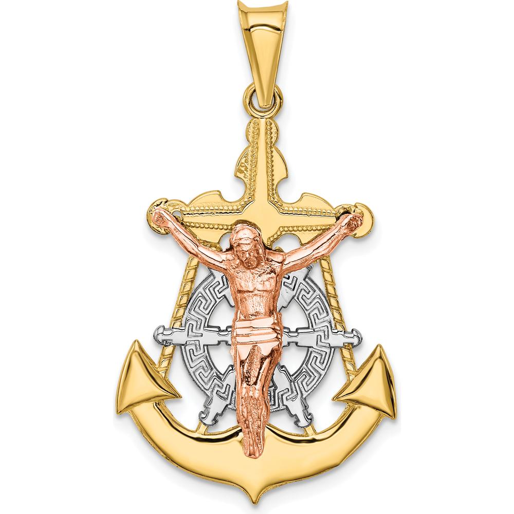 14K Tri-Color Gold Mariner Crucifix Pendant with Textured Design by Oro Pregiato