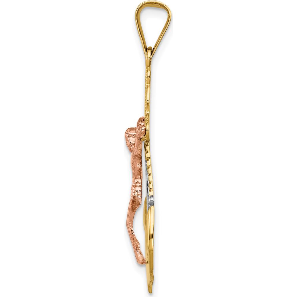 14K Tri-Color Gold Mariner Crucifix Pendant with Textured Design by Oro Pregiato