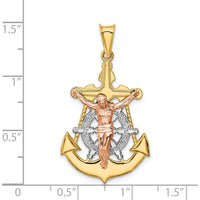 14K Tri-Color Gold Mariner Crucifix Pendant with Textured Design by Oro Pregiato