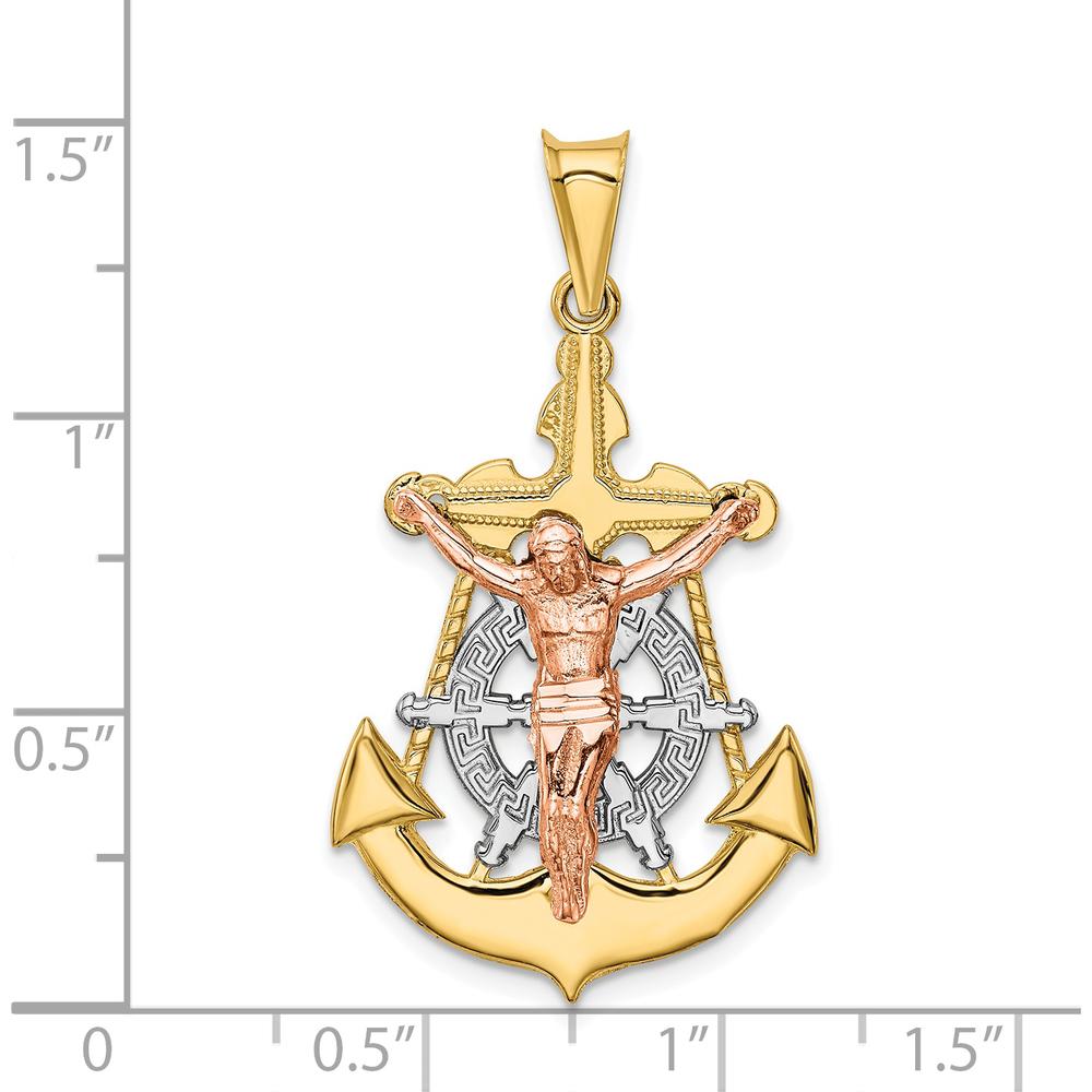 14K Tri-Color Gold Mariner Crucifix Pendant with Textured Design by Oro Pregiato