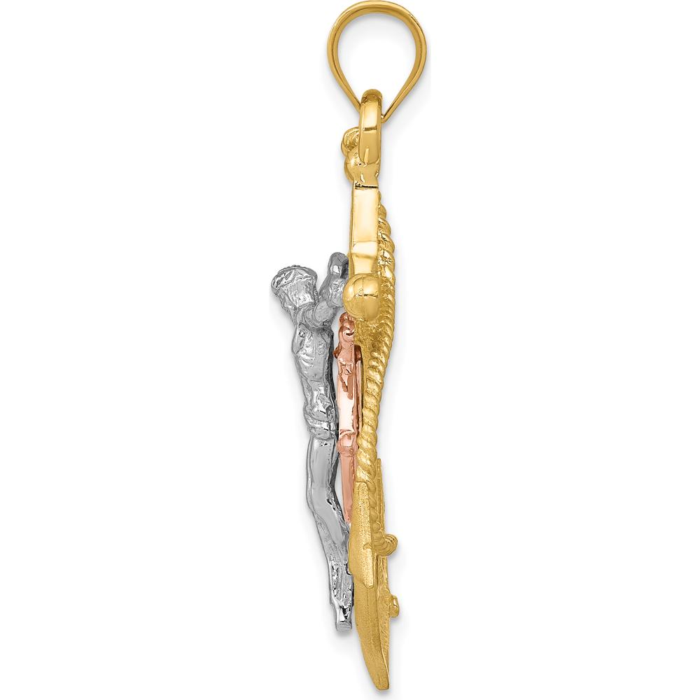 14K Tri-Color Gold Mariners Cross Pendant with Solid Casted Anchor Design by Oro Pregiato