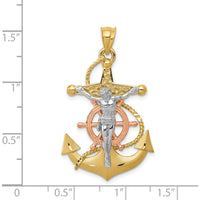 14K Tri-Color Gold Mariners Cross Pendant with Solid Casted Anchor Design by Oro Pregiato