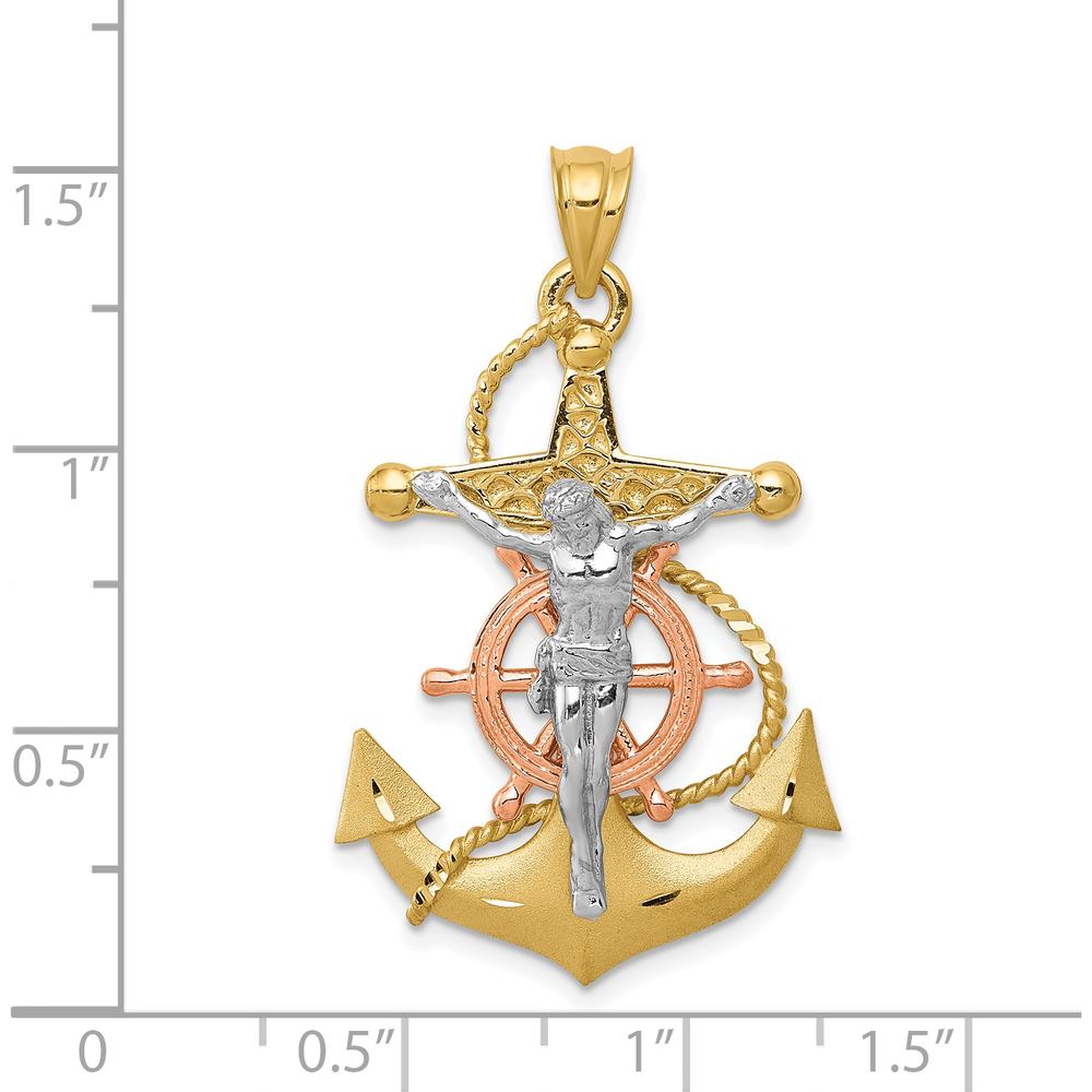 14K Tri-Color Gold Mariners Cross Pendant with Solid Casted Anchor Design by Oro Pregiato