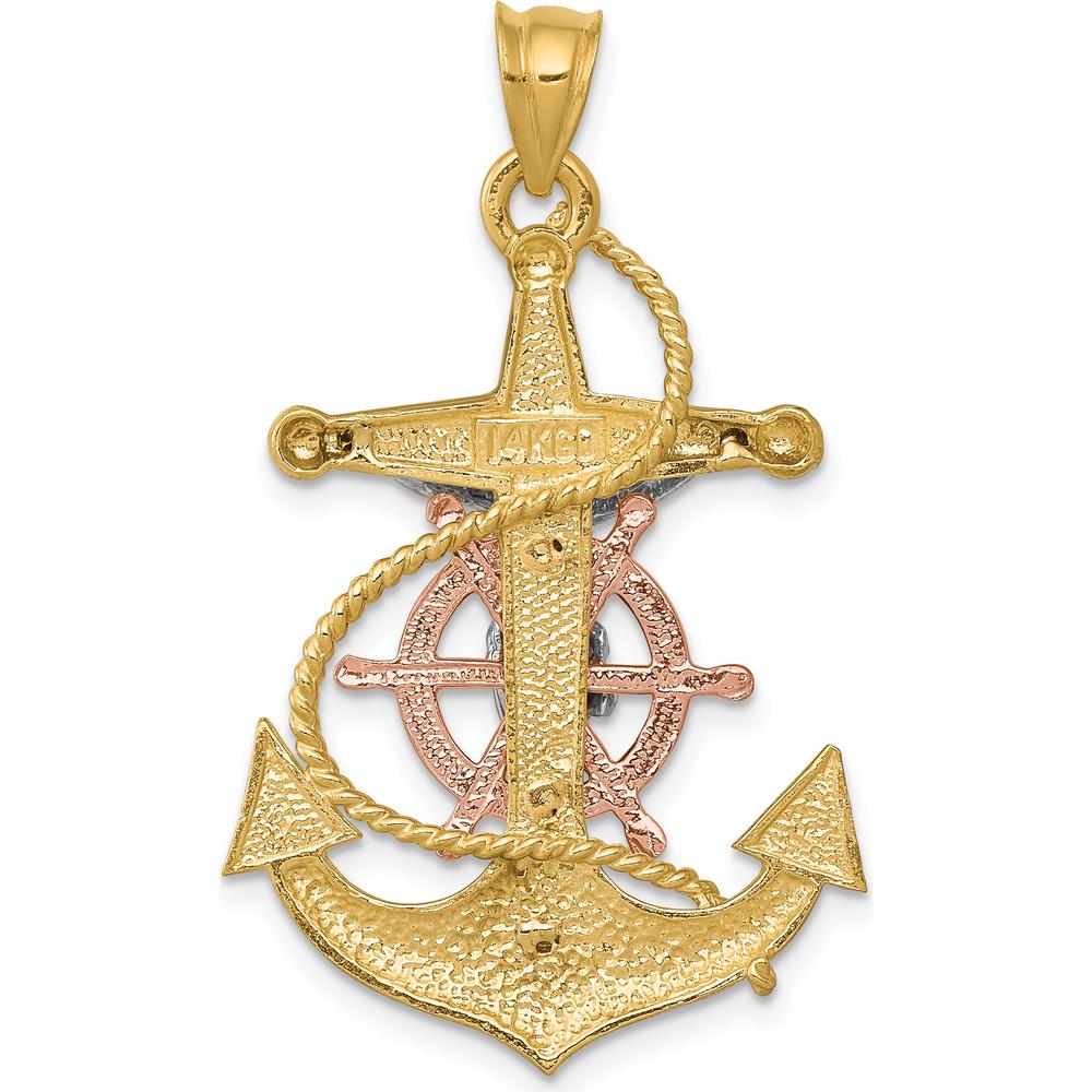 14K Tri-Color Gold Mariners Cross Pendant with Solid Casted Anchor Design by Oro Pregiato