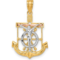 14K Tri-Color Gold Mariners Crucifix Pendant with Diamond-Cut and Textured Detail by Oro Pregiato