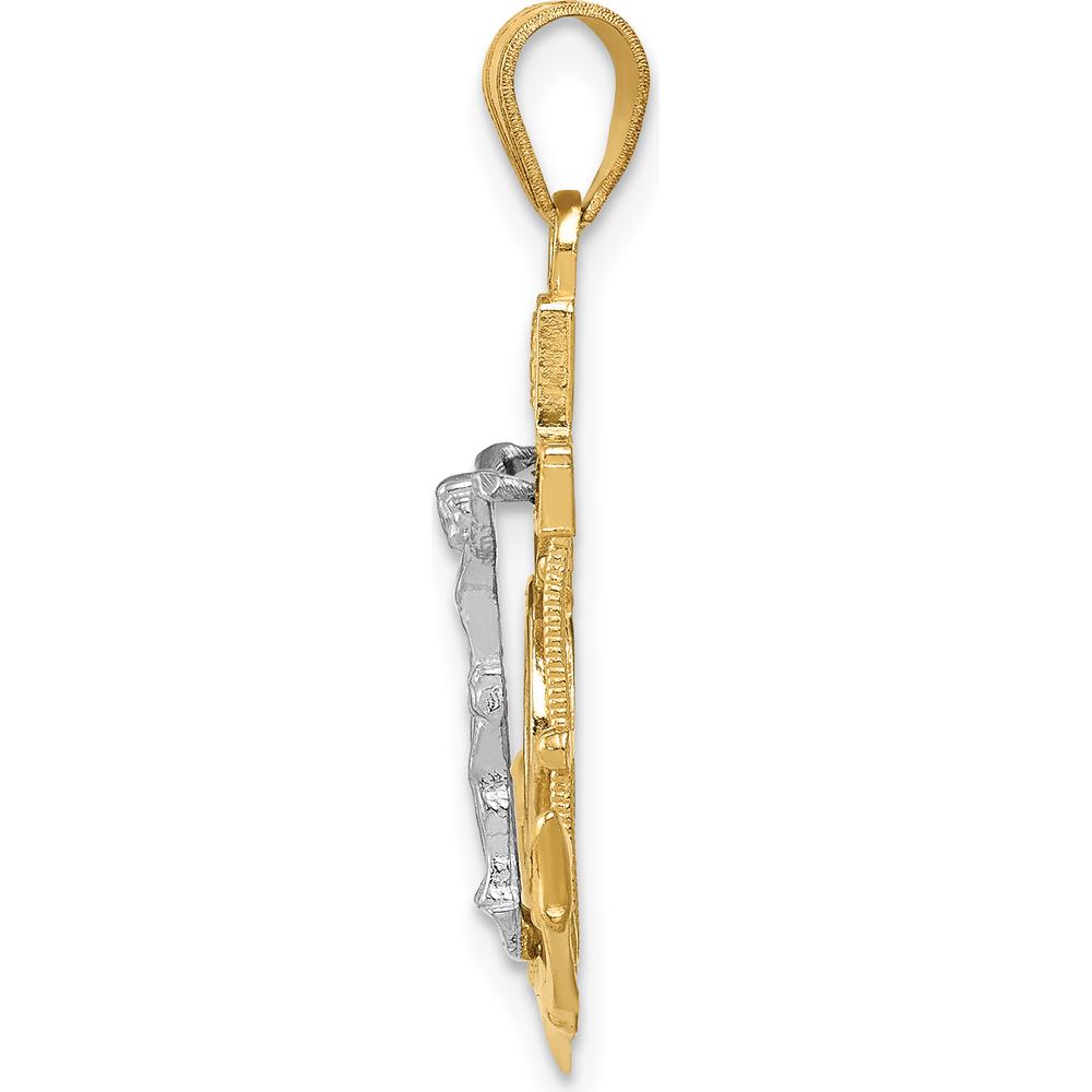 14K Tri-Color Gold Mariners Crucifix Pendant with Diamond-Cut and Textured Detail by Oro Pregiato