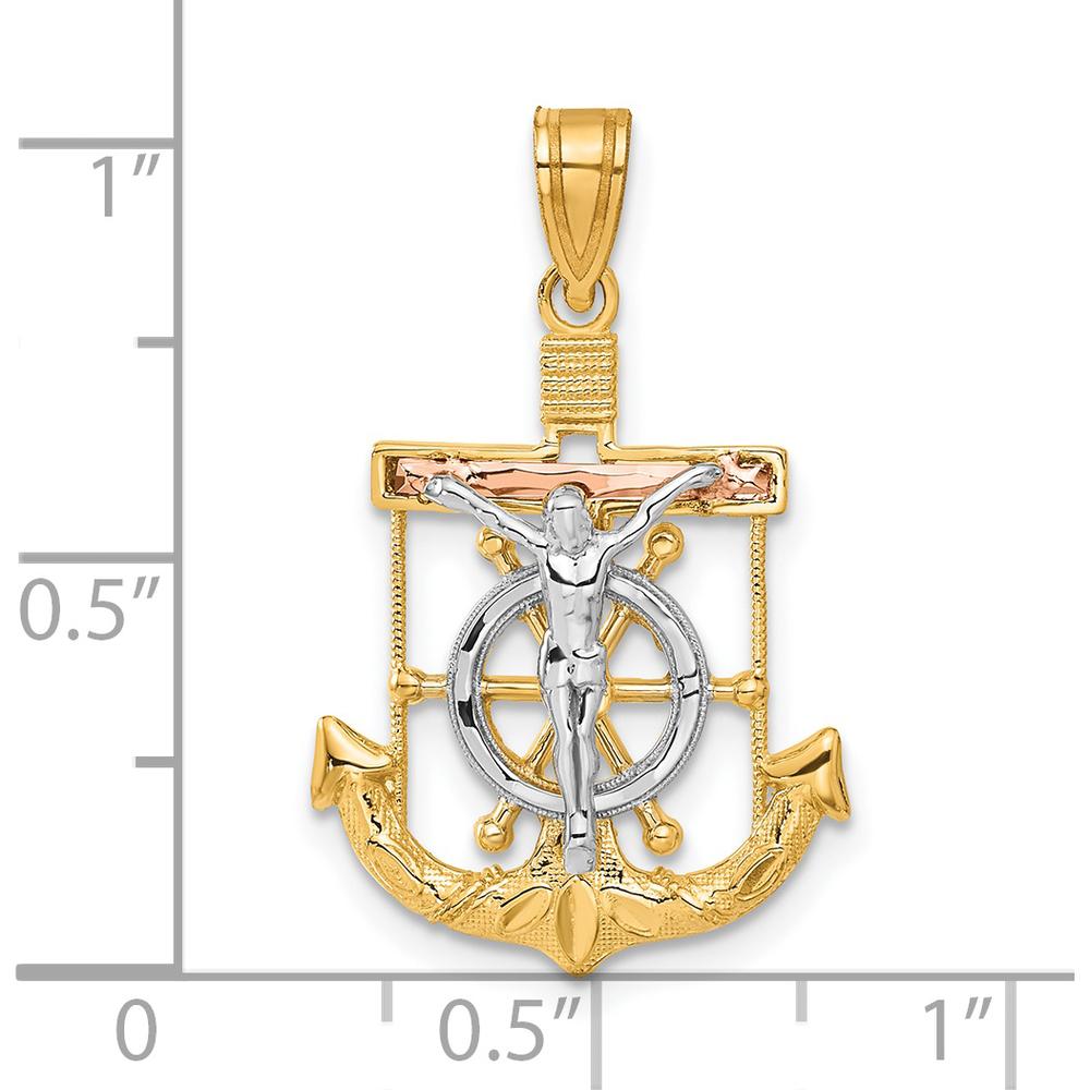 14K Tri-Color Gold Mariners Crucifix Pendant with Diamond-Cut and Textured Detail by Oro Pregiato