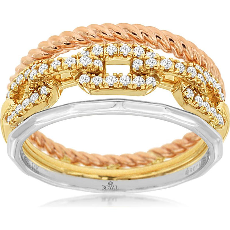 14K Tri-Color Gold Open Link Diamond Band with Rope Twist Detail - 0.2 ...