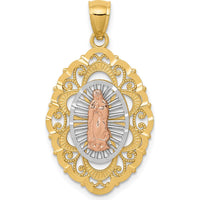 14K Tri-Color Gold Our Lady of Guadalupe Oval Pendant - 34mm Length, Polished Finish by Oro Pregiato