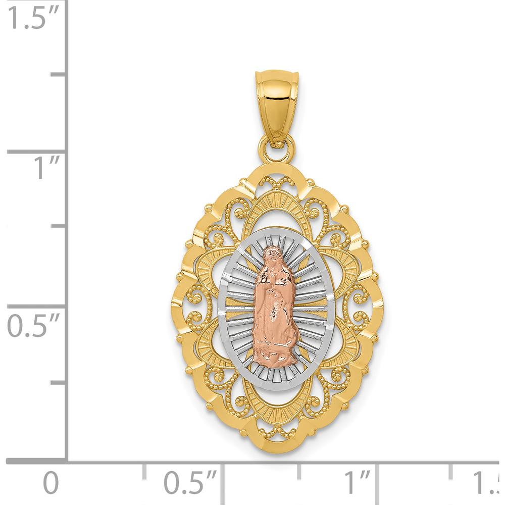 14K Tri-Color Gold Our Lady of Guadalupe Oval Pendant - 34mm Length, Polished Finish by Oro Pregiato