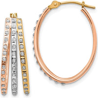 14K Tri-Color Gold Oval Hoop Earrings with Round Diamonds - 0.010 Carats Total Diamond Weight by Monteluci Fine Jewelry