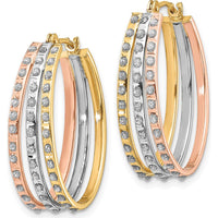 14K Tri-Color Gold Oval Hoop Earrings with Round Diamonds - 0.010 Carats Total Diamond Weight by Monteluci Fine Jewelry
