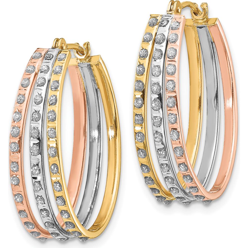 14K Tri-Color Gold Oval Hoop Earrings with Round Diamonds - 0.010 Carats Total Diamond Weight by Monteluci Fine Jewelry